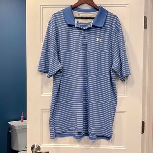 A handsome blue and white Under Armour mens polo shirt